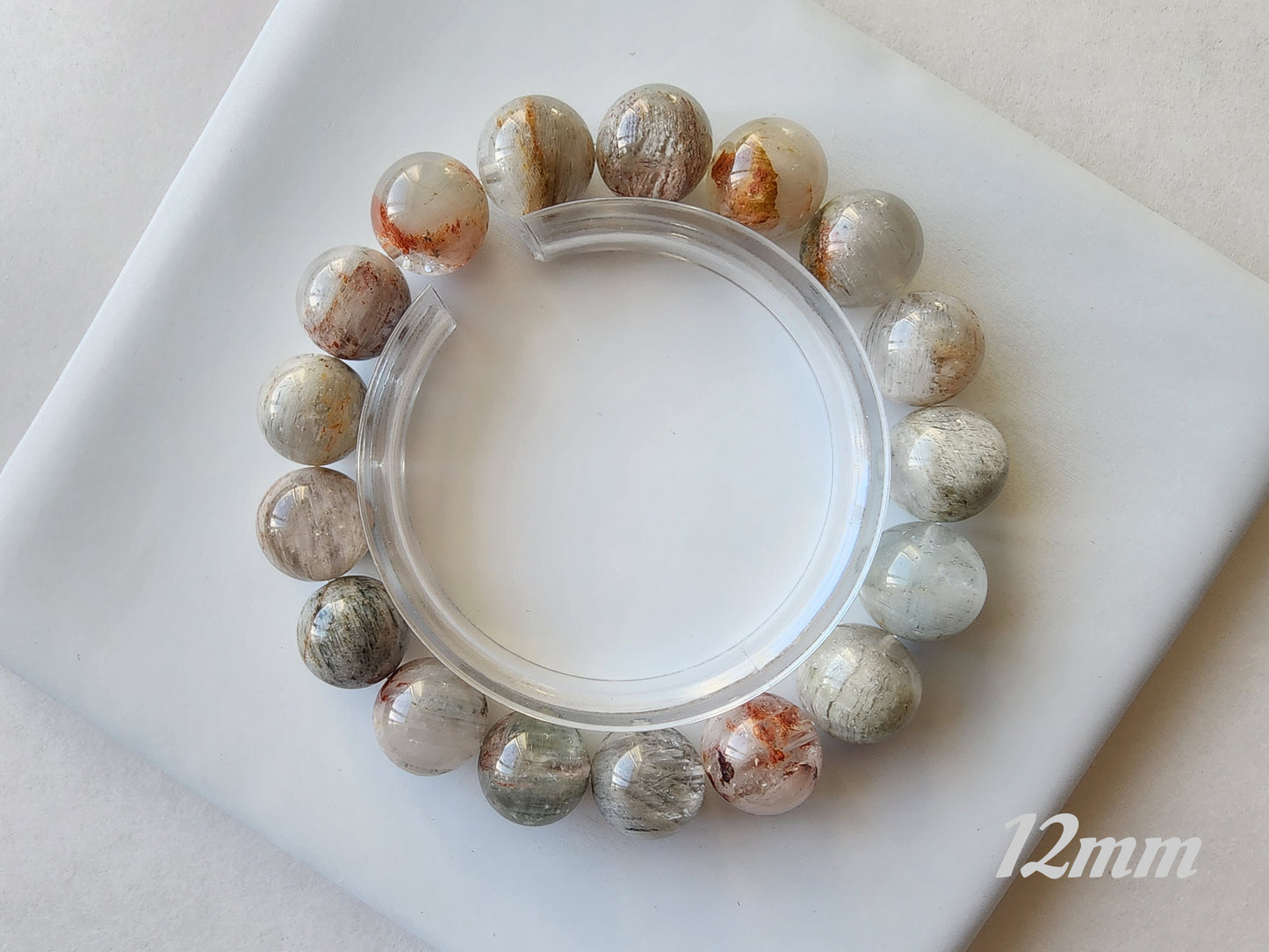 [Bracelet] Healing Energy: Rutilated Quartz with Phantom 幽灵兔毛 Round Bead Bracelets