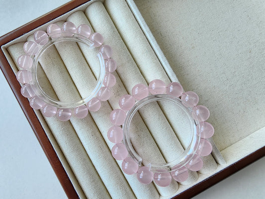 [Bracelet] Rose Quartz Round Bead Bracelet - Genuine Crystal for Love & Peace