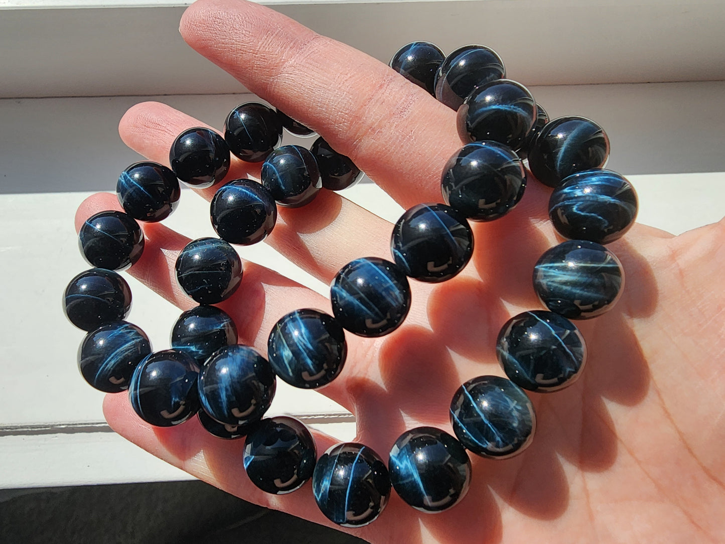 [Bracelet] Calming Blue Tiger's Eye Bracelet: 12mm Round Beads for Strength & Clarity