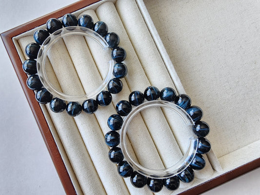 [Bracelet] Calming Blue Tiger's Eye Bracelet: 12mm Round Beads for Strength & Clarity