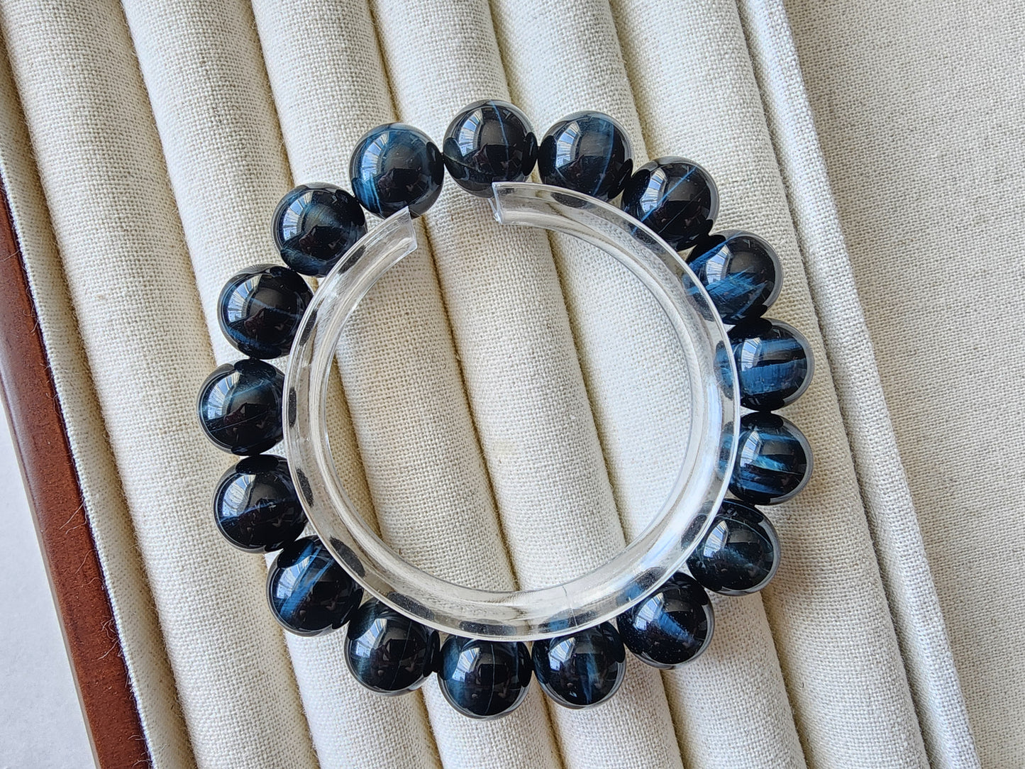 [Bracelet] Calming Blue Tiger's Eye Bracelet: 12mm Round Beads for Strength & Clarity