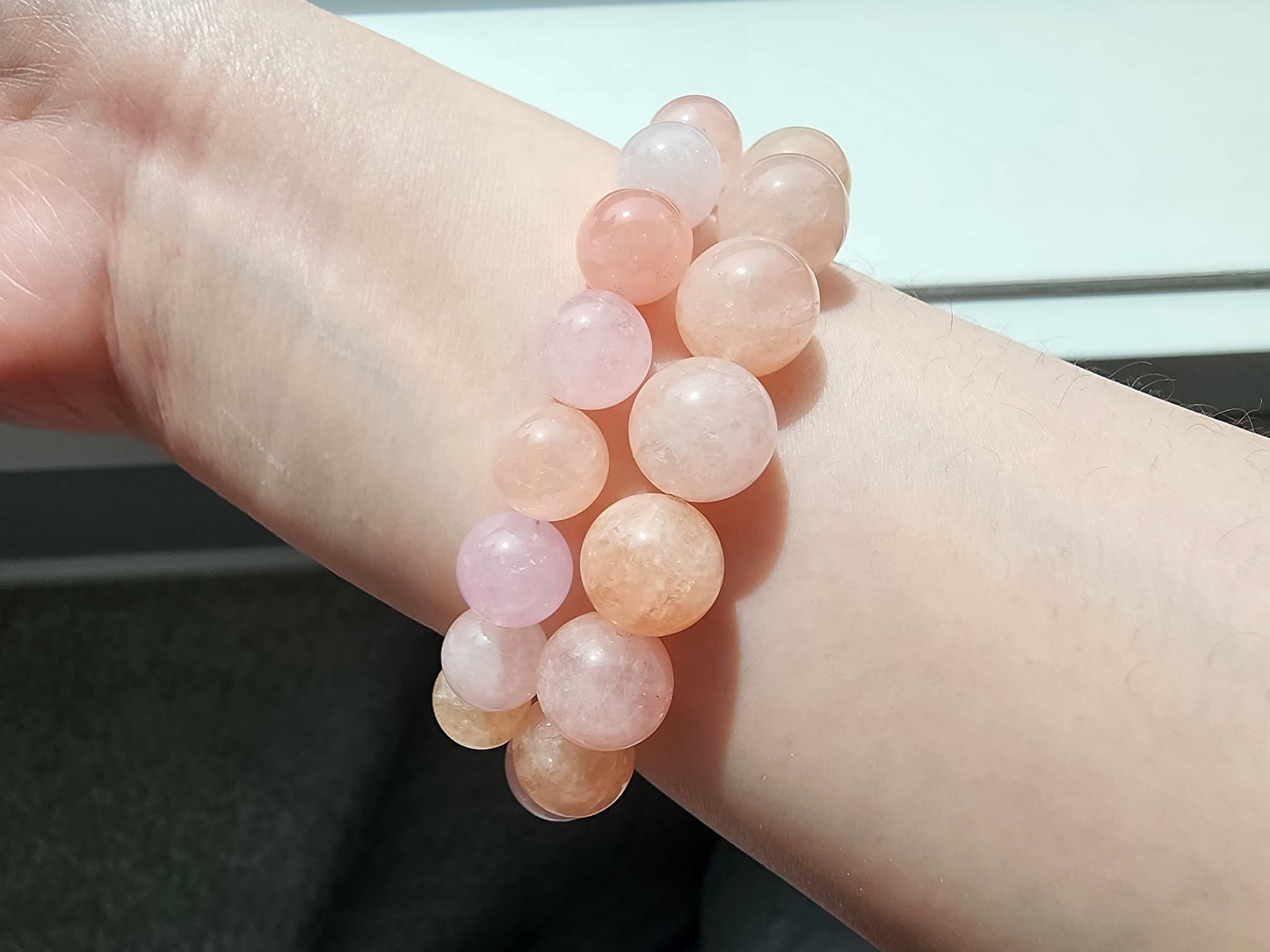 [Bracelet] Blush Dreams: Pink Morganite Round Bead Bracelet