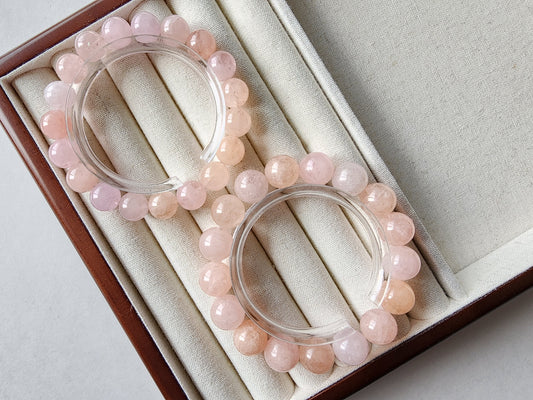 [Bracelet] Blush Dreams: Pink Morganite Round Bead Bracelet