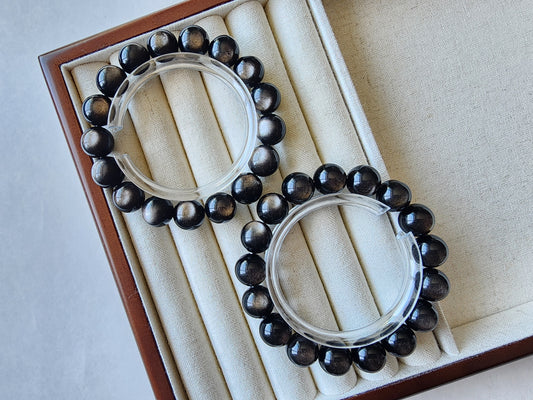 [Bracelet] Unleash Your Inner Strength: 12mm Silver Obsidian 银耀石 Bracelet