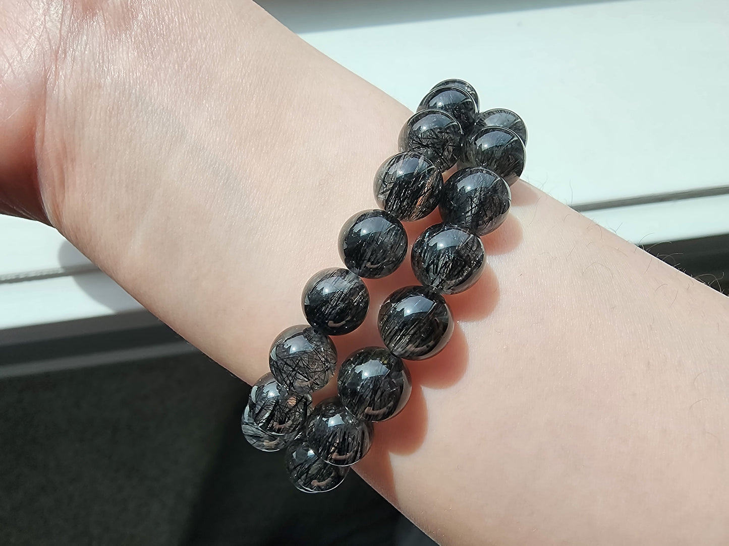 [Bracelet] Black Rutilated Quartz Crystal Bracelet - Protection, Grounding, Luck