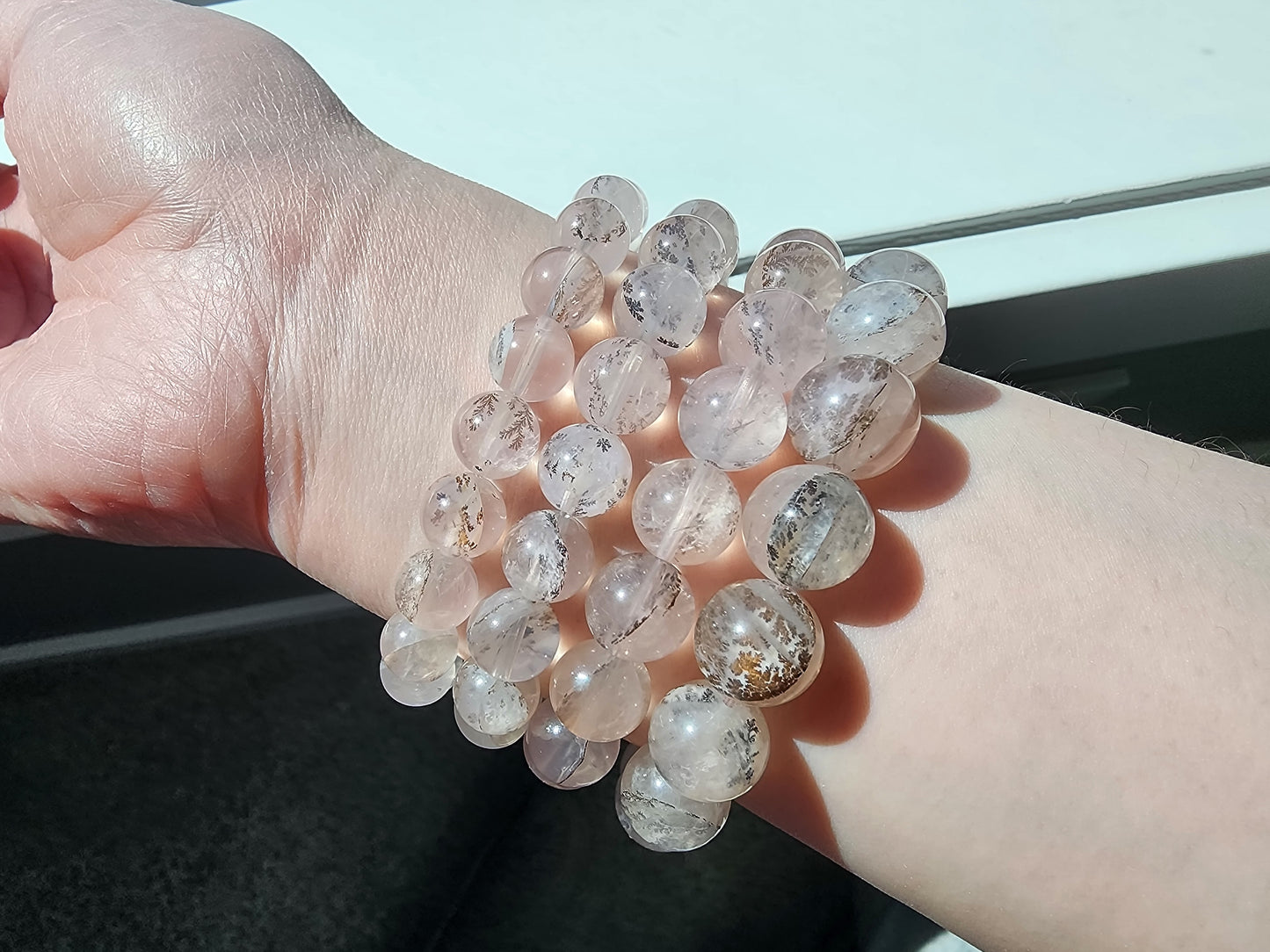 [Bracelet] Pink Dendritic Quartz Crystal Bracelet - Natural Stone Jewelry