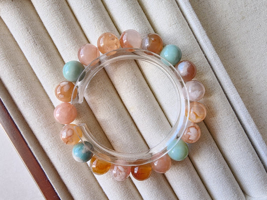 [Bracelet] Elegant 10mm Cherry Blossom Agate Beaded Bracelet - Perfect for Any Occasion