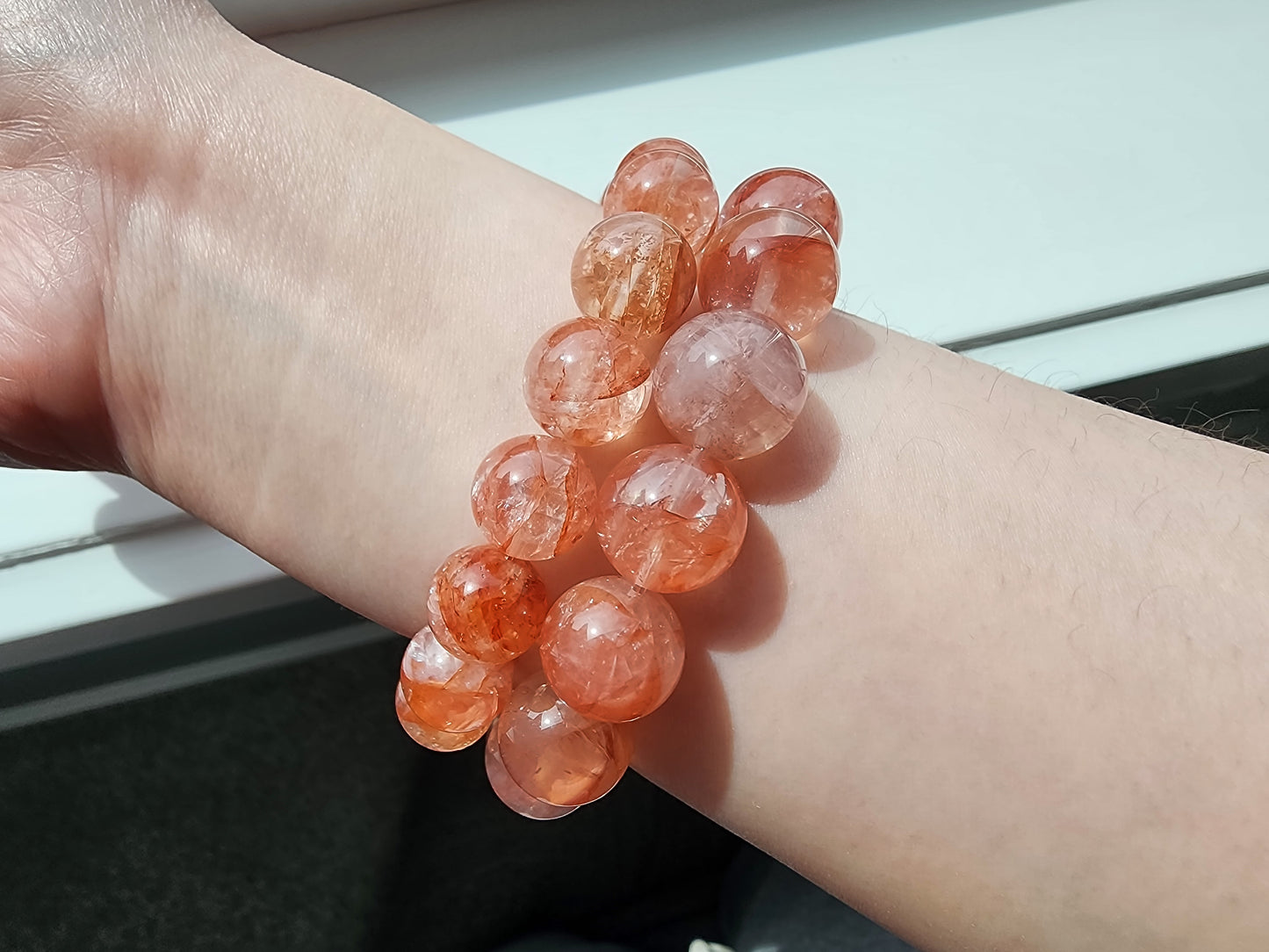 [Bracelet] Grounding Energy: Coral Hematoid Quartz 橘粉胶花 Gemstone Bracelet