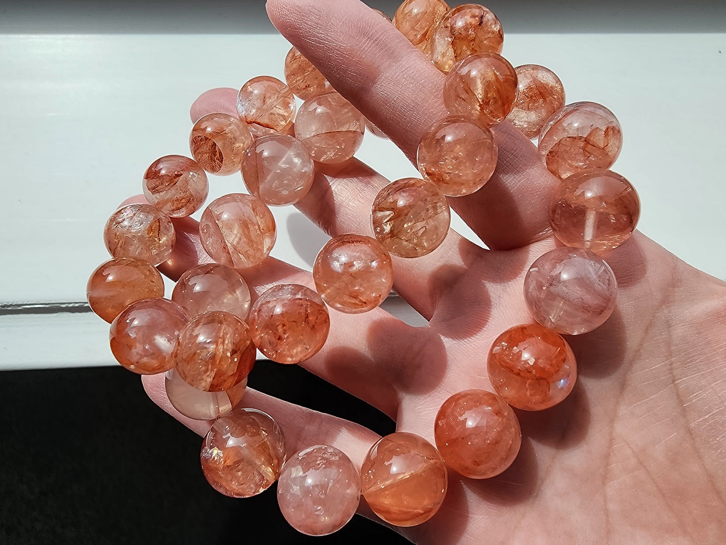 [Bracelet] Grounding Energy: Coral Hematoid Quartz 橘粉胶花 Gemstone Bracelet