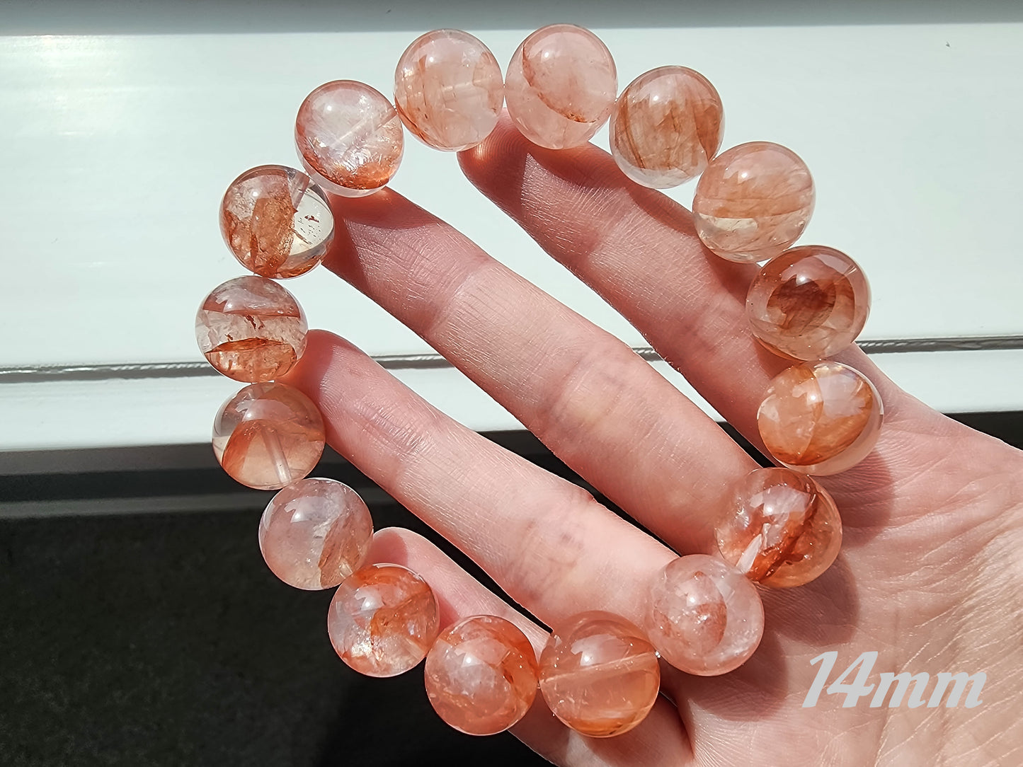 [Bracelet] Grounding Energy: Coral Hematoid Quartz 橘粉胶花 Gemstone Bracelet