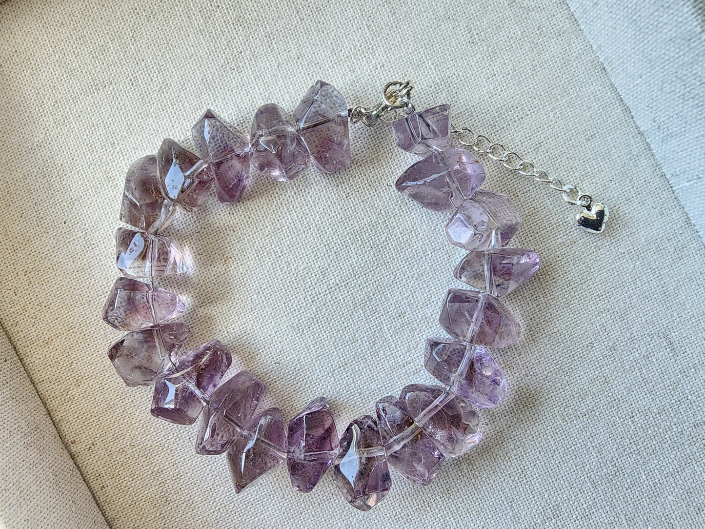 [Bracelet] Handcrafted Faceted Nugget Amethyst Bracelet with Silver-Plated Copper Accents