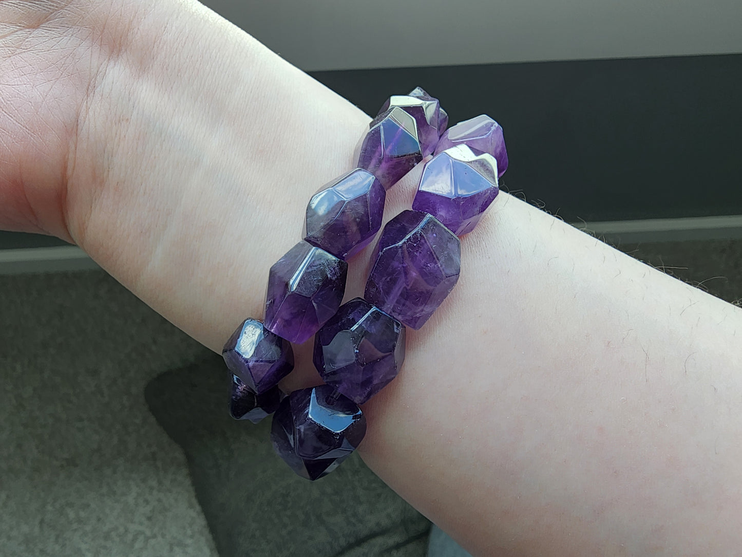 [Bracelet] Natural Amethyst Nugget Bead Bracelet with Multi-Faceted Cuts