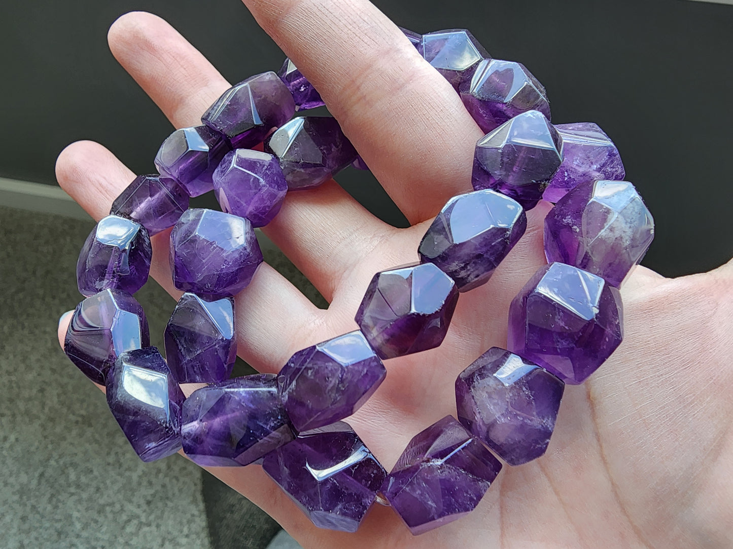 [Bracelet] Natural Amethyst Nugget Bead Bracelet with Multi-Faceted Cuts