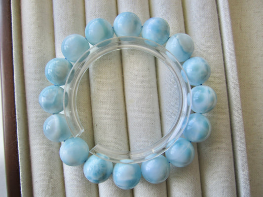 [Bracelet] Stunning Natural 13mm Larimar 海纹石 Bracelet – Handmade Ocean Blue Gemstone Jewelry