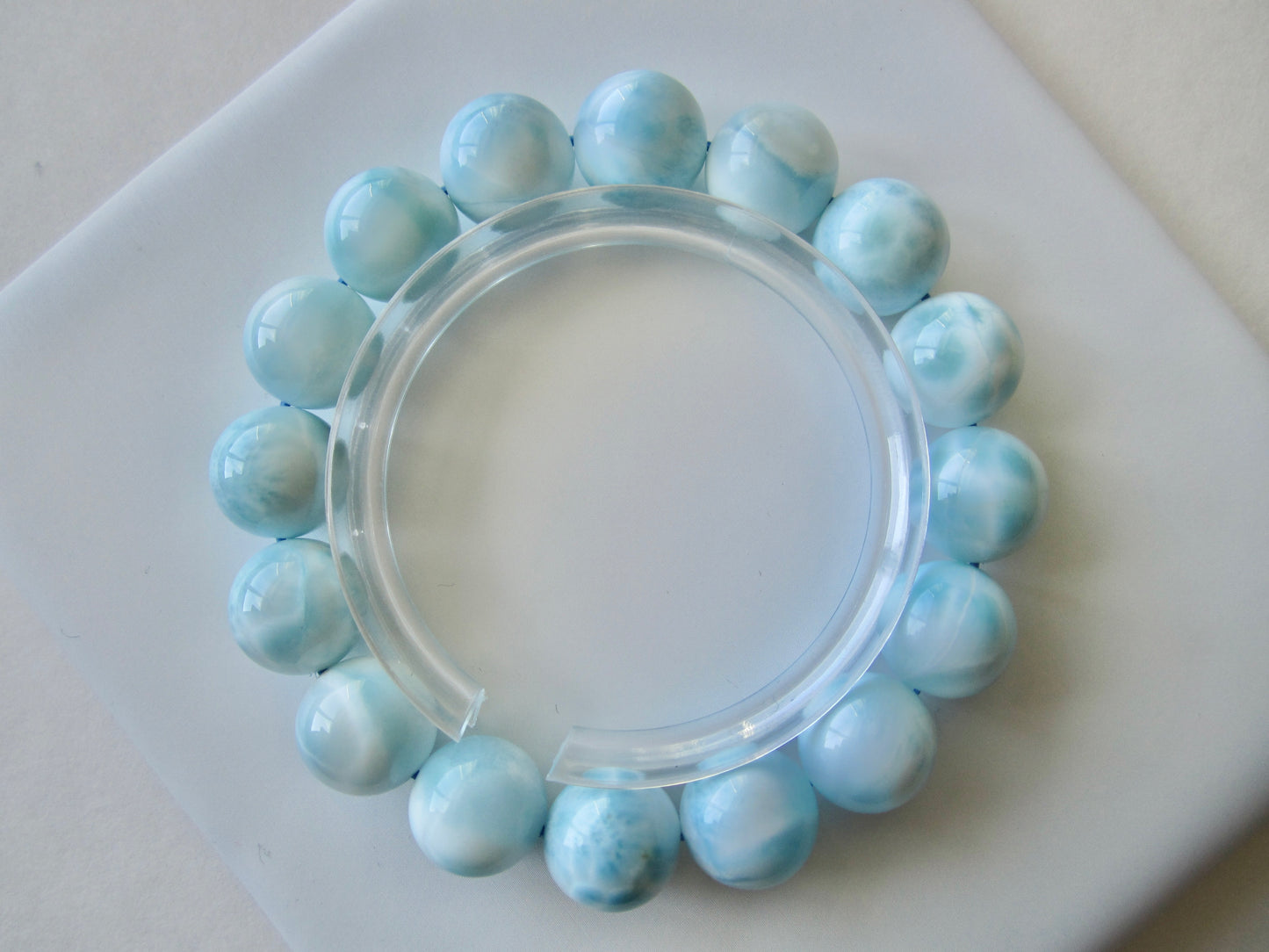 [Bracelet] Stunning Natural 13mm Larimar 海纹石 Bracelet – Handmade Ocean Blue Gemstone Jewelry