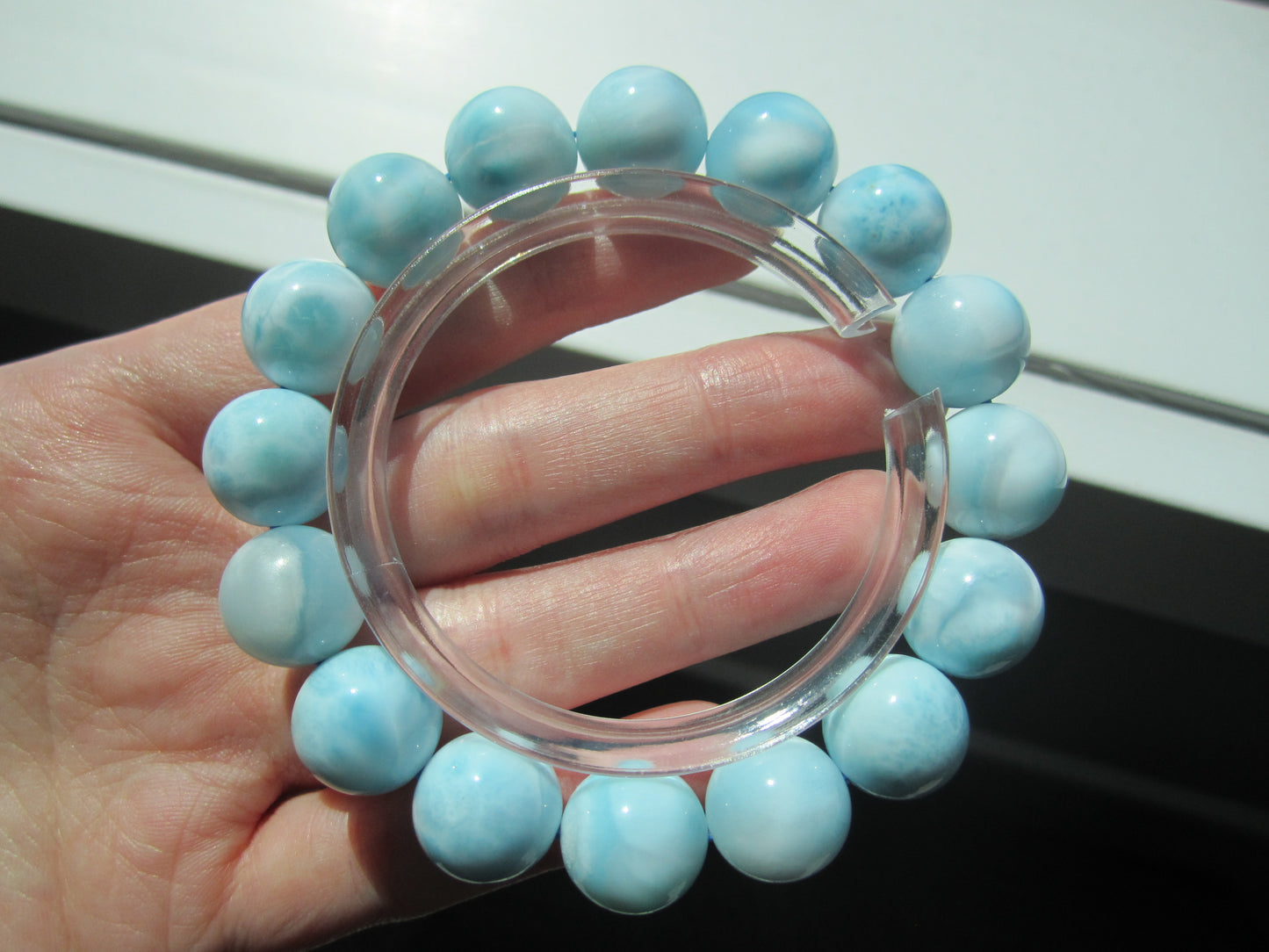 [Bracelet] Stunning Natural 13mm Larimar 海纹石 Bracelet – Handmade Ocean Blue Gemstone Jewelry