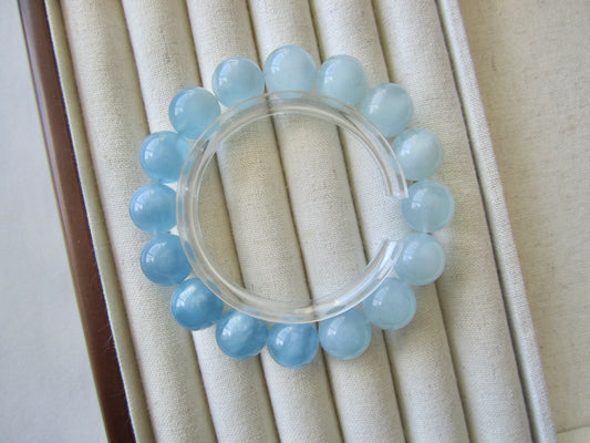 [Bracelet] Serene Sky 13mm Aquamarine Bracelet - Tranquil Blue with Cloudy White Accents, Calming and Elegant Gemstone Jewelry