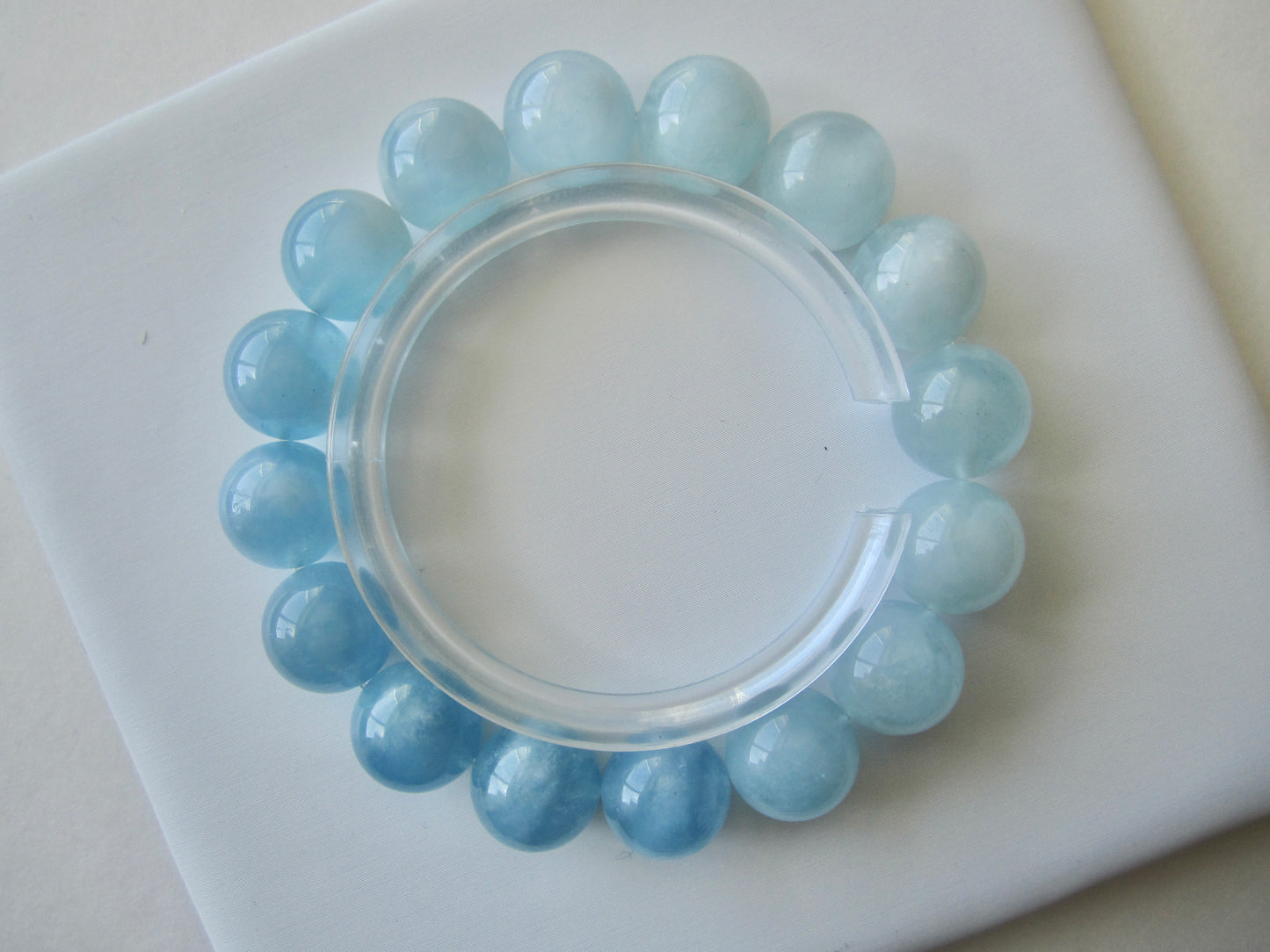 [Bracelet] Serene Sky 13mm Aquamarine Bracelet - Tranquil Blue with Cloudy White Accents, Calming and Elegant Gemstone Jewelry