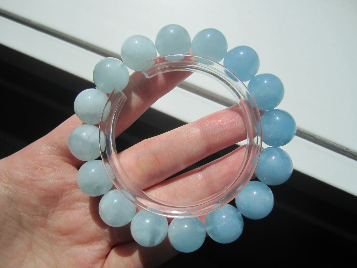 [Bracelet] Serene Sky 13mm Aquamarine Bracelet - Tranquil Blue with Cloudy White Accents, Calming and Elegant Gemstone Jewelry