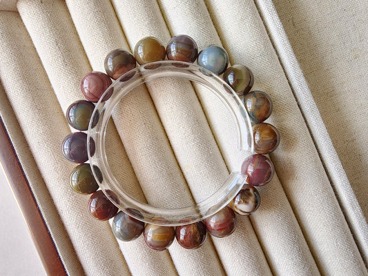 [Bracelet] Enchanting Alashan Agate: Handcrafted 11mm Beaded Bracelet with Earthy Tones