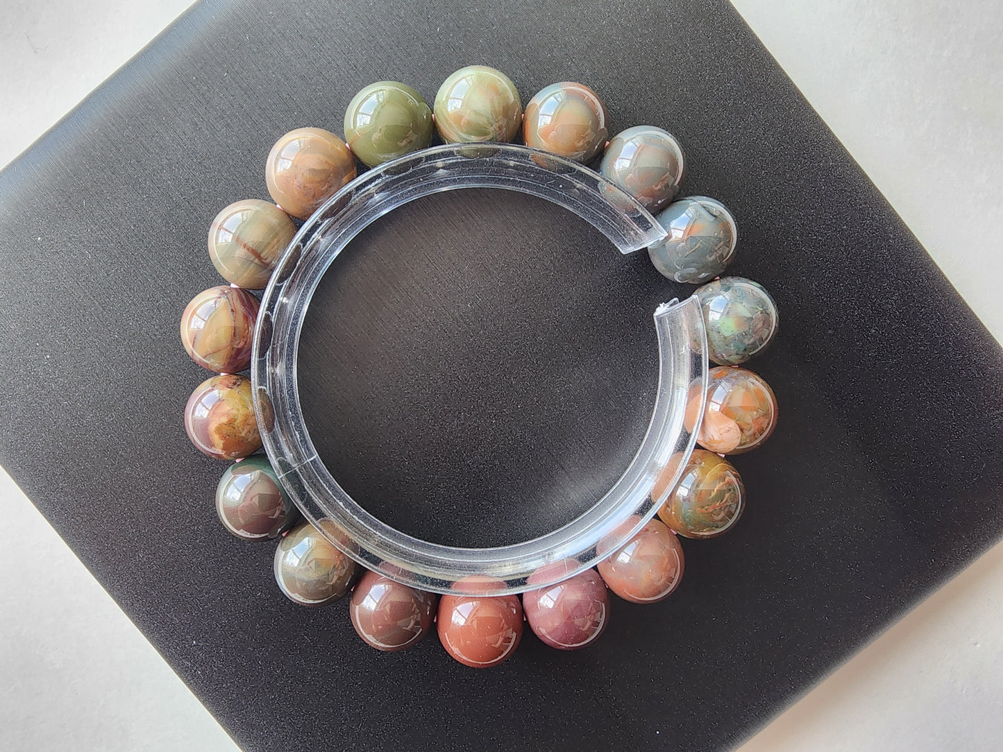 [Bracelet] Multicolored Alashan Agate Beaded Bracelet - 11mm - Earthy Elegance