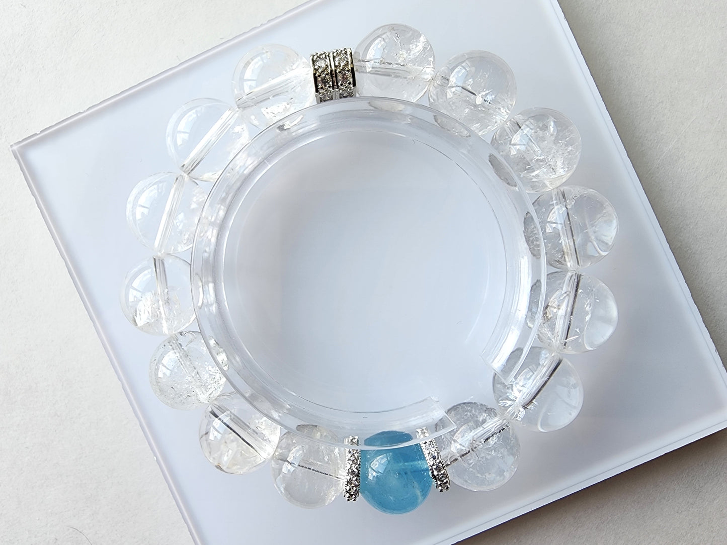 [Bracelet] Handmade Aquamarine and Clear Quartz Bracelet with 13mm Beads and Copper Accents – Healing Crystal Jewelry for Clarity and Calm