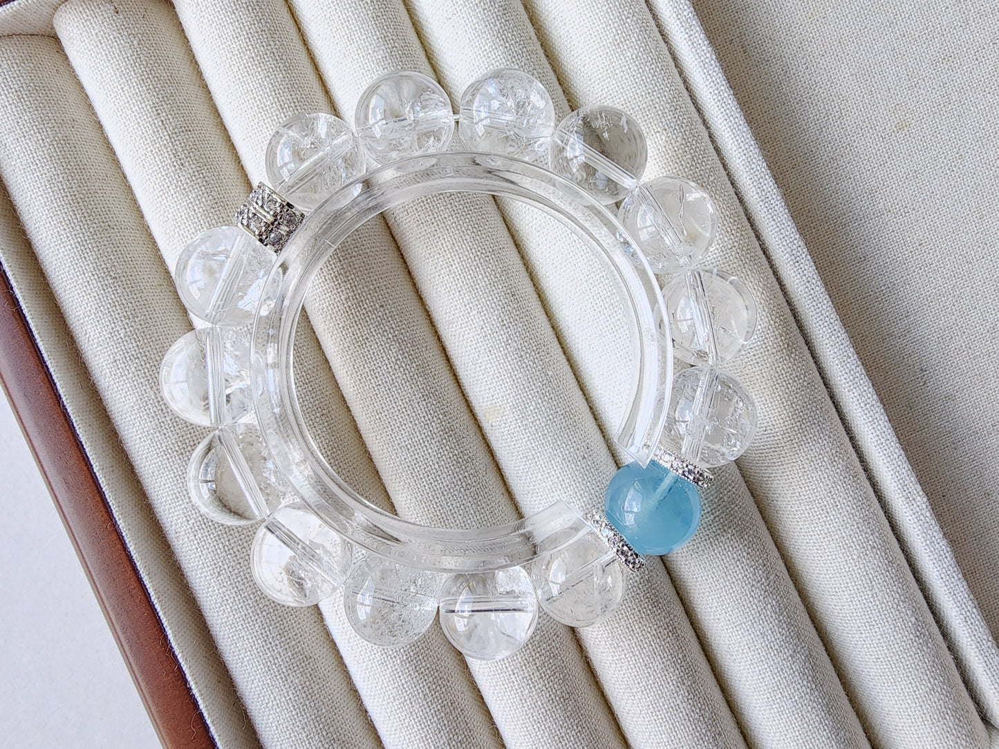 [Bracelet] Handmade Aquamarine and Clear Quartz Bracelet with 13mm Beads and Copper Accents – Healing Crystal Jewelry for Clarity and Calm