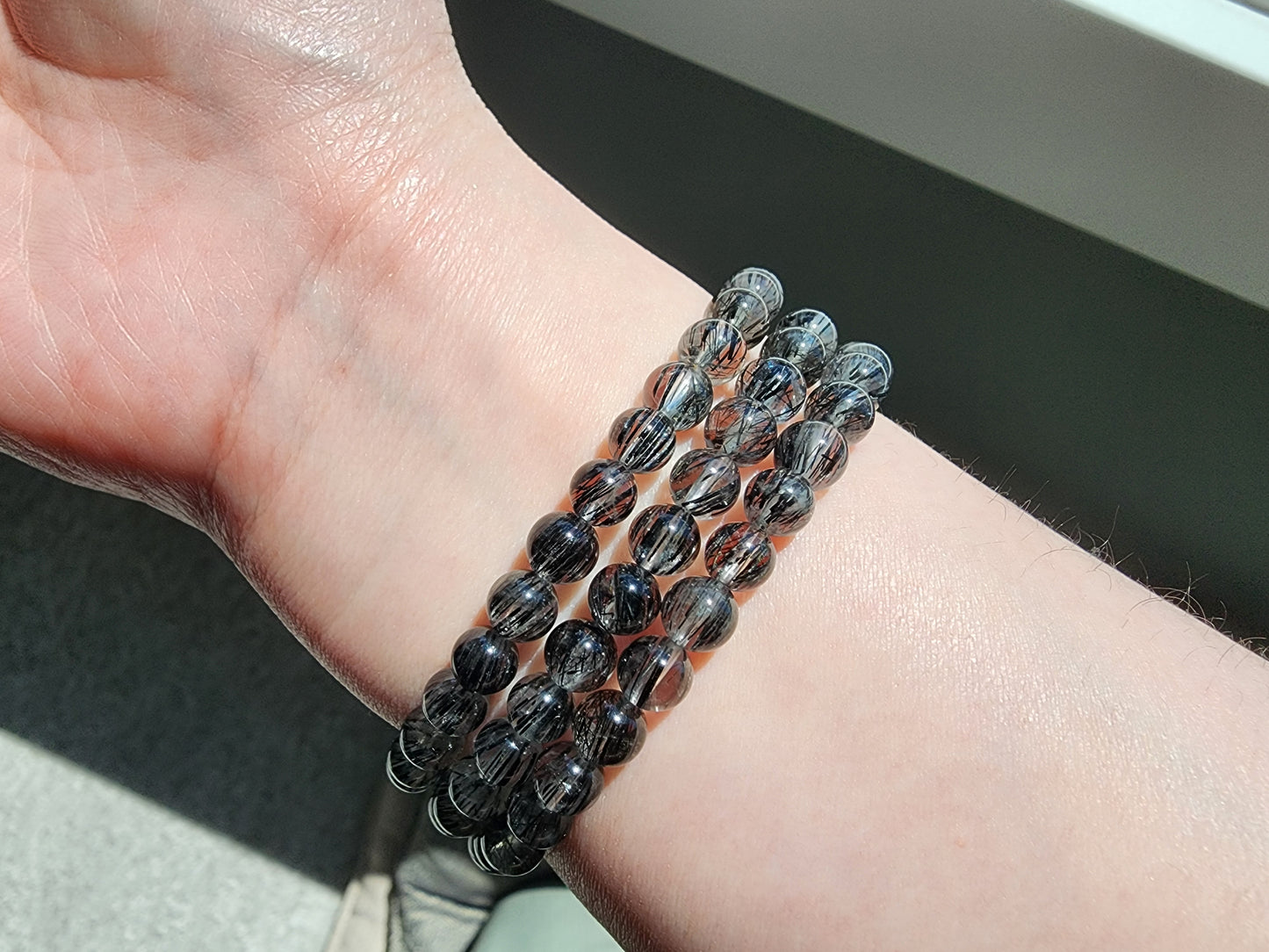 [Bracelet] Stylish Black Rutilated Quartz Jewelry - Triple Layer Bracelet