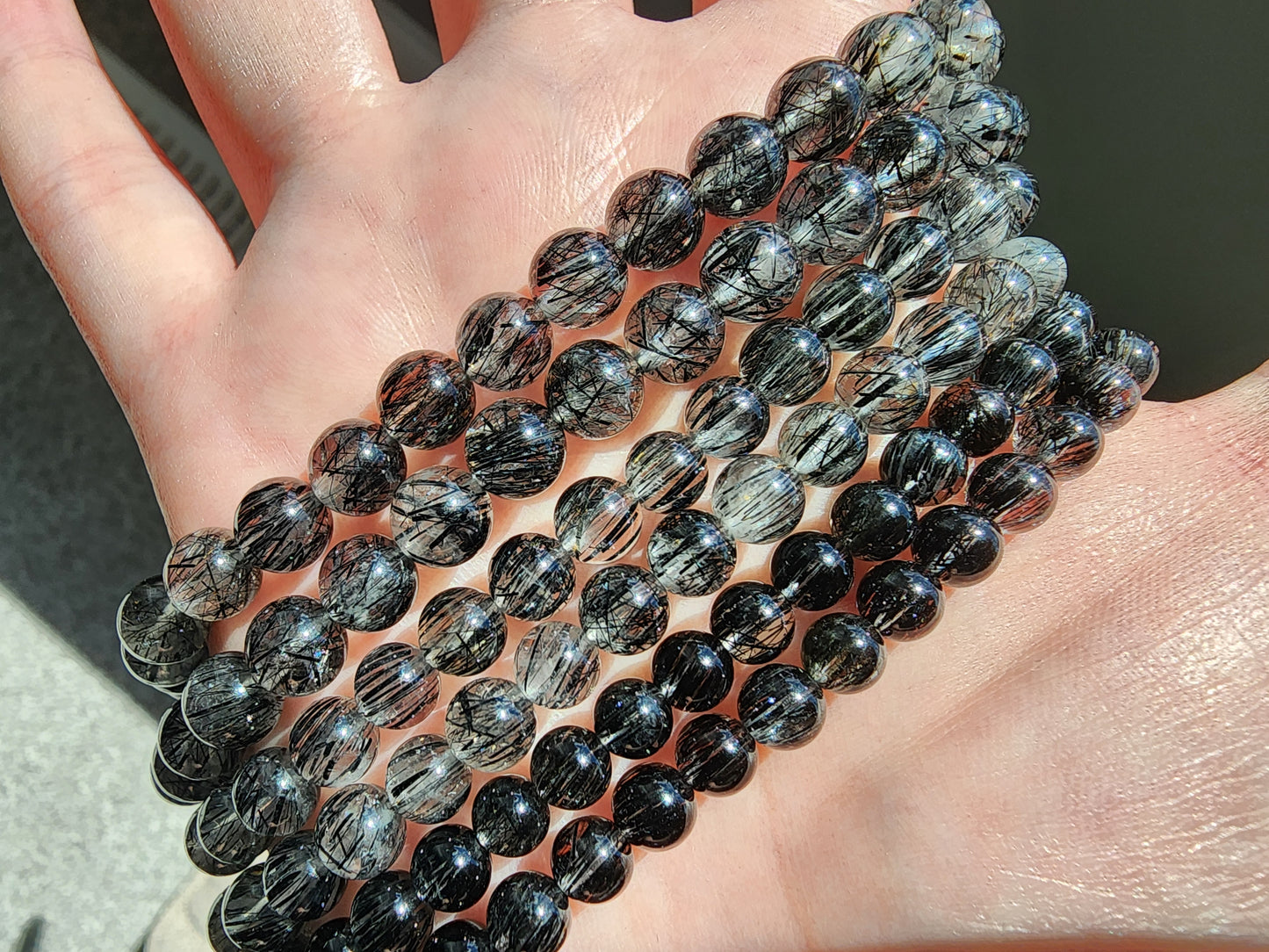 [Bracelet] Stylish Black Rutilated Quartz Jewelry - Triple Layer Bracelet