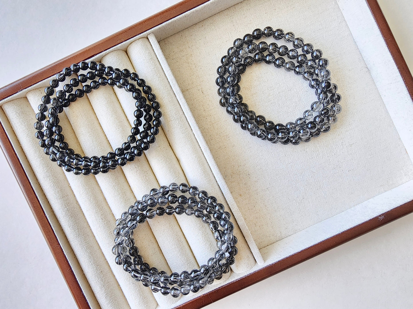 [Bracelet] Stylish Black Rutilated Quartz Jewelry - Triple Layer Bracelet