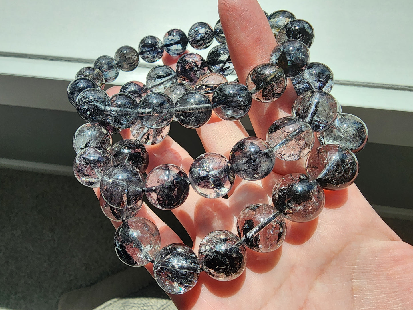 [Bracelet] Natural Black Herkimer Diamond Bracelet