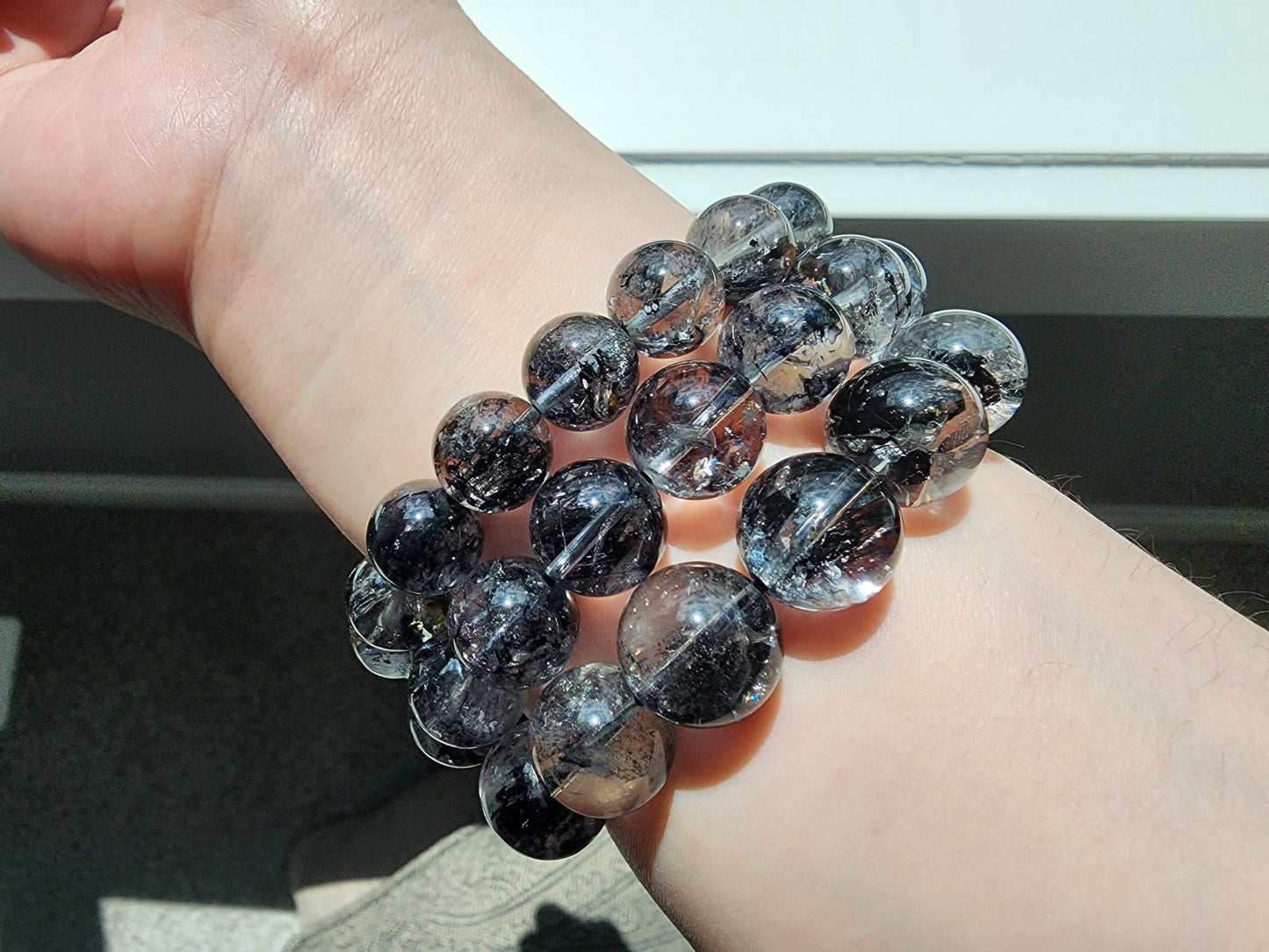 [Bracelet] Natural Black Herkimer Diamond Bracelet