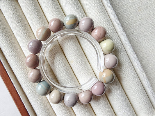 [Bracelet] Handcrafted 12mm Alashan Agate Beaded Bracelet - Elegant Multicolor Gemstone Accessory