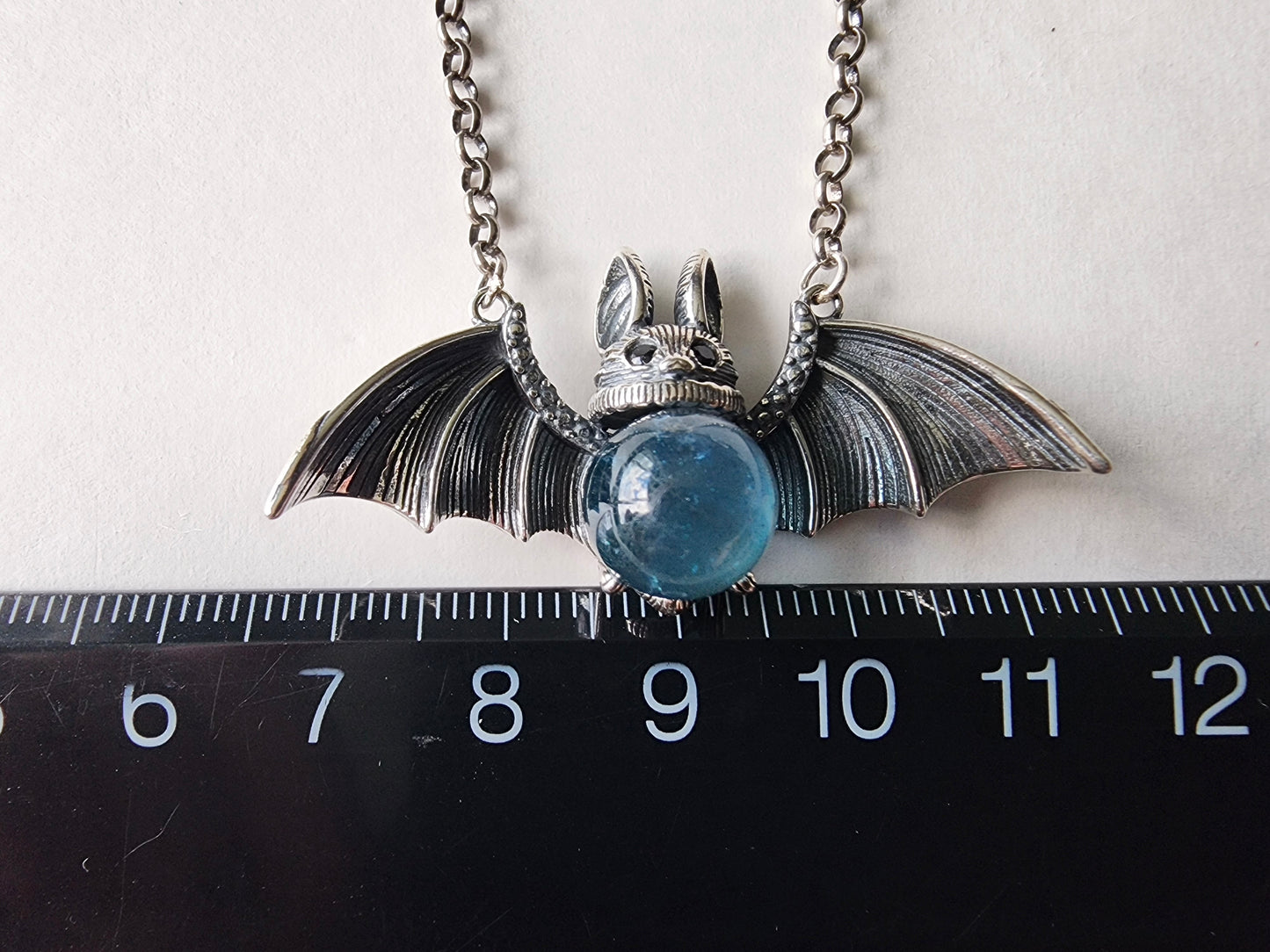 [Necklace] Sterling Silver Owl Necklace with Aquamarine Gemstone