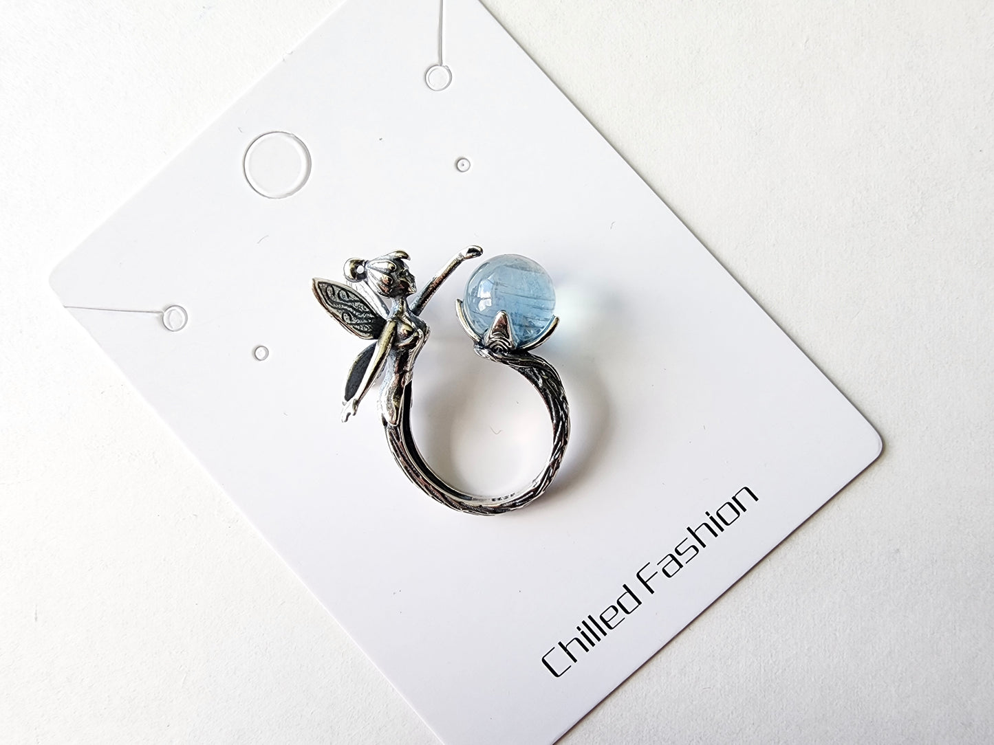 [Ring] Fairy-Themed Aquamarine Ring in Sterling Silver