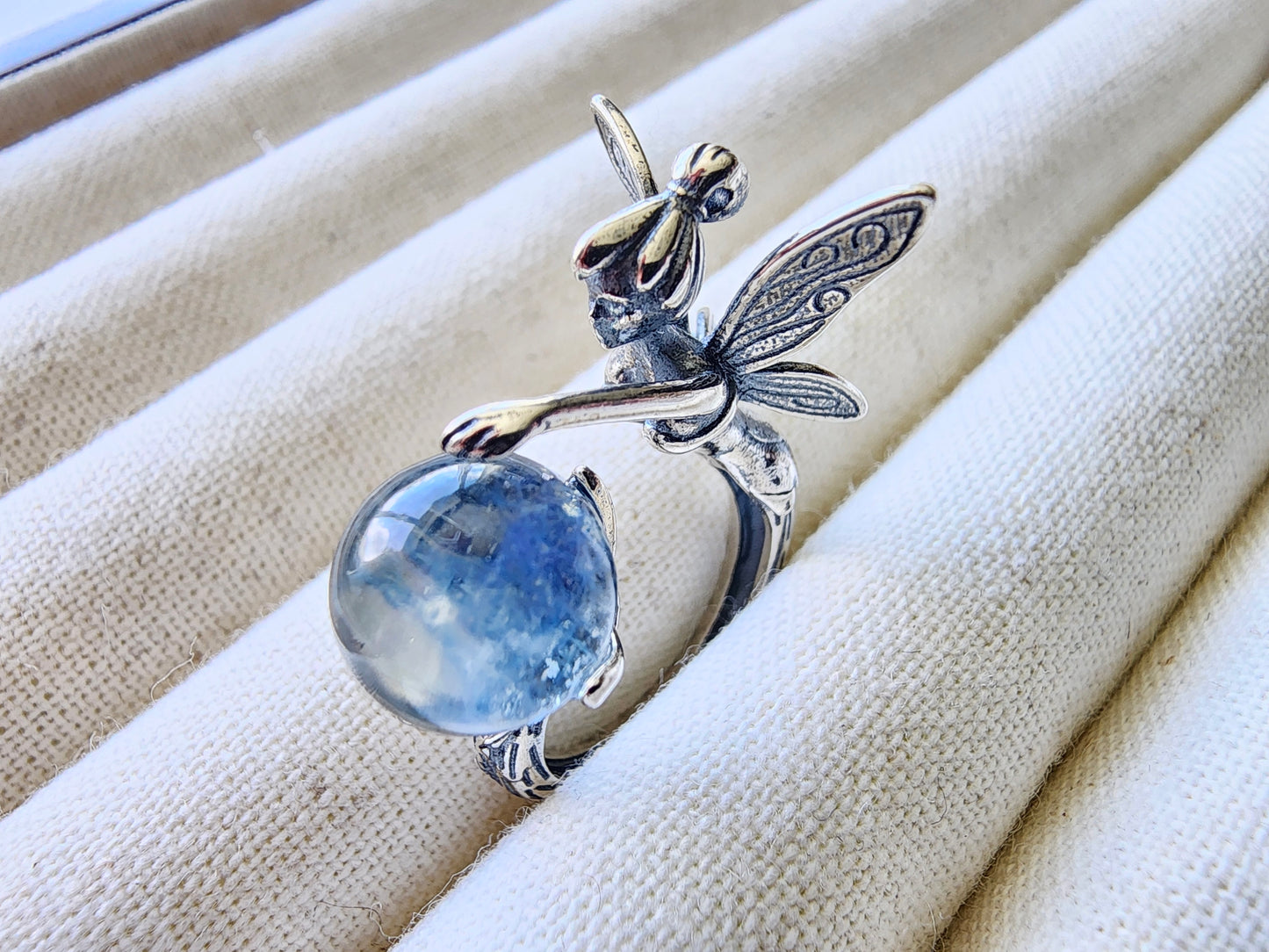 [Ring] Fairy-Themed Aquamarine Ring in Sterling Silver