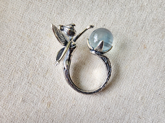 [Ring] Fairy-Themed Aquamarine Ring in Sterling Silver