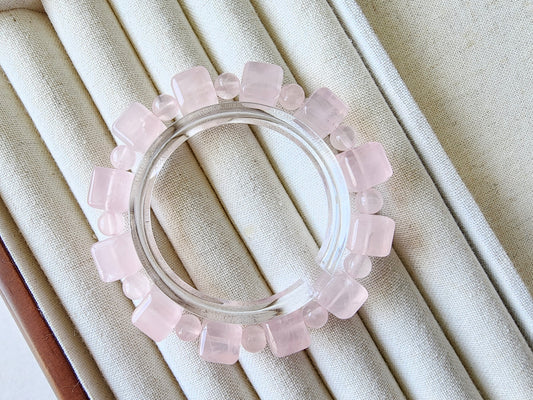 [Bracelet] Rose Quartz Bracelet with Square and Round Beads