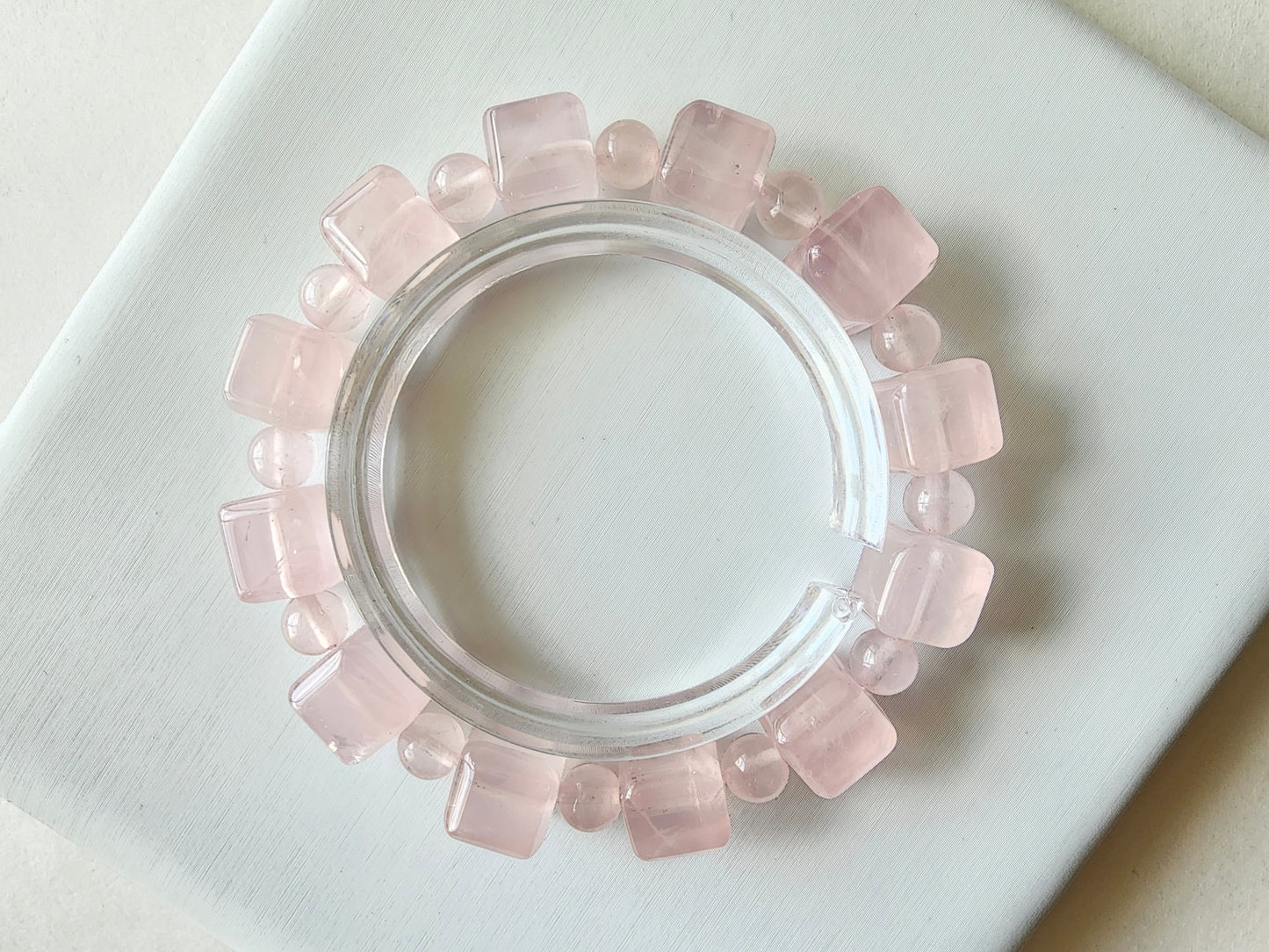 [Bracelet] Rose Quartz Bracelet with Square and Round Beads