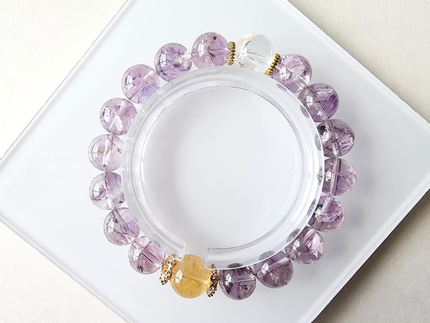 [Bracelet] 10mm Amethyst Bracelet with Citrine & Clear Quartz