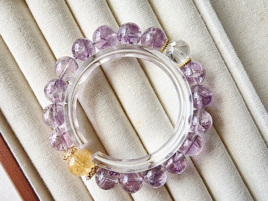 [Bracelet] 10mm Amethyst Bracelet with Citrine & Clear Quartz