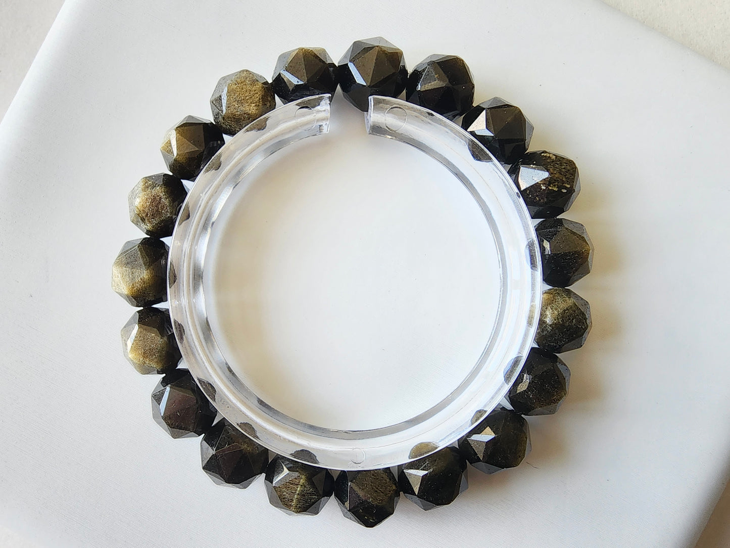 [Bracelet] 10mm Faceted Gold Sheen Obsidian Bracelet