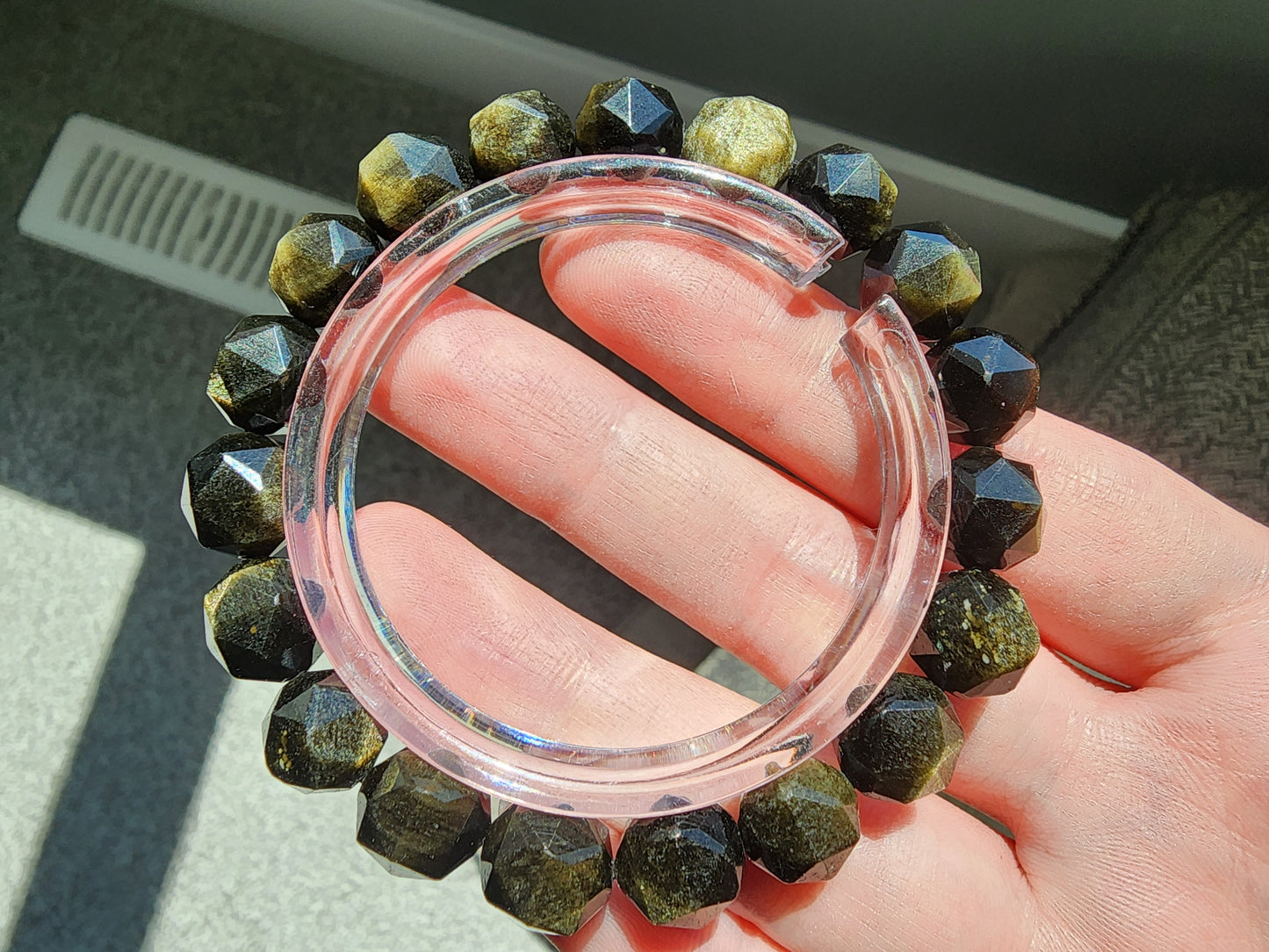 [Bracelet] 10mm Faceted Gold Sheen Obsidian Bracelet