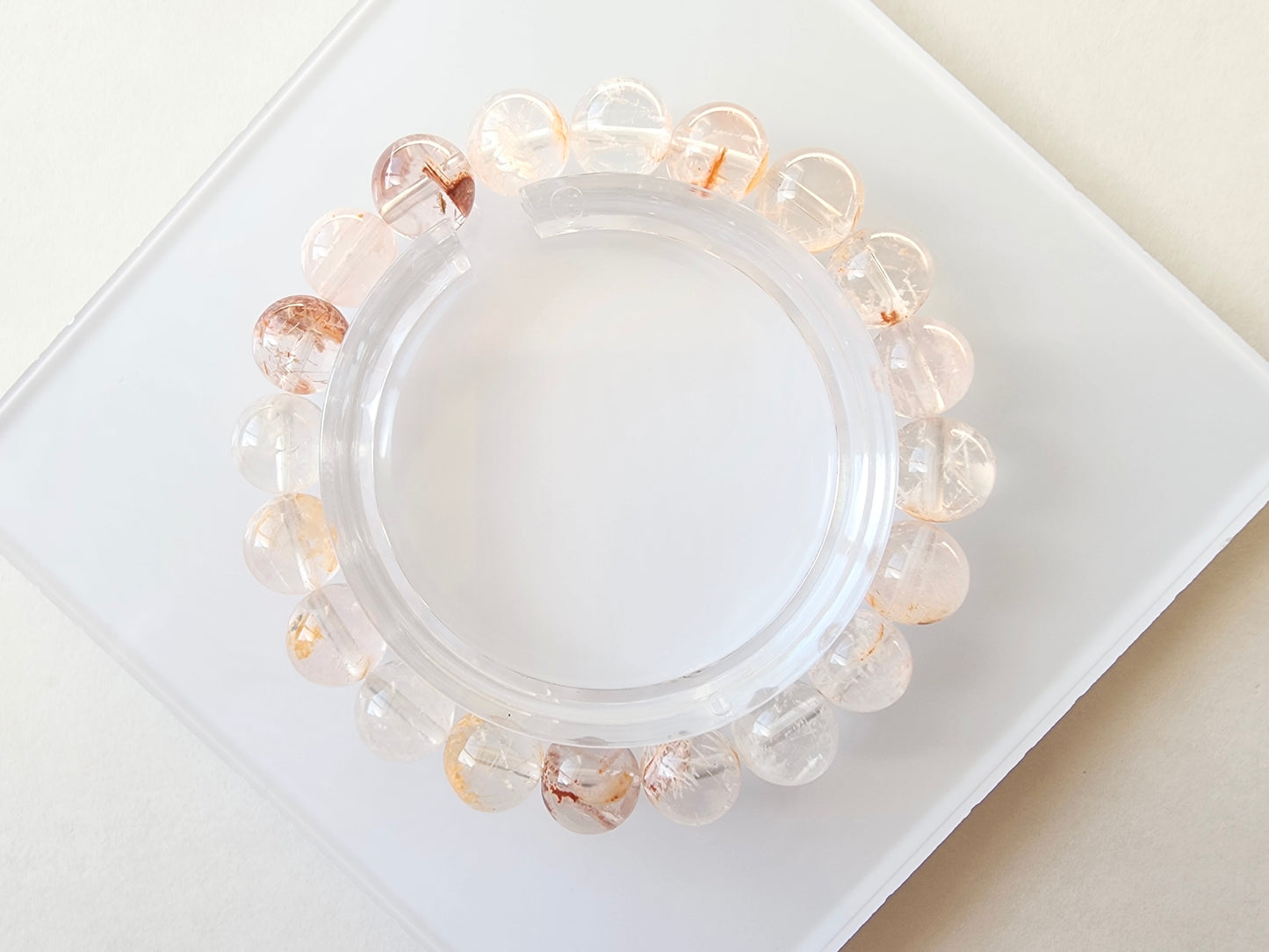 [Bracelet] 9mm Orange Phantom Quartz Bracelet with Snow Frost Rutilated Inclusions