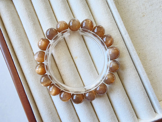 [Bracelet] 11mm Golden Skeleton Sunstone Bracelet