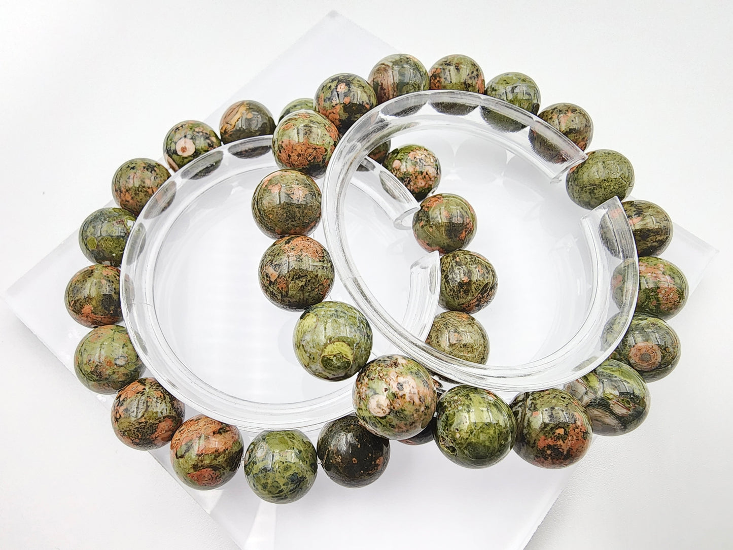 [Bracelet] Natural 12mm Unakite Jasper Bracelet