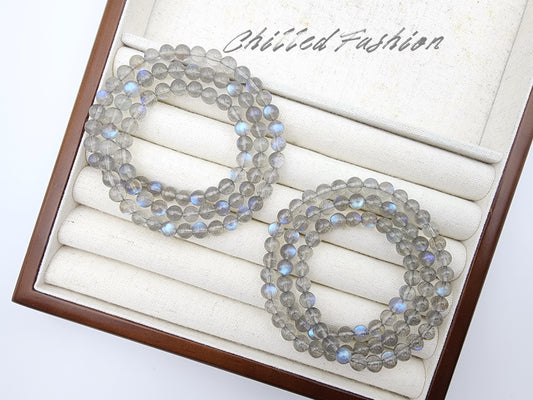 [Bracelet] 6mm Labradorite Bracelet with Blue Flash – 3-Layer Natural Gemstone Bracelets