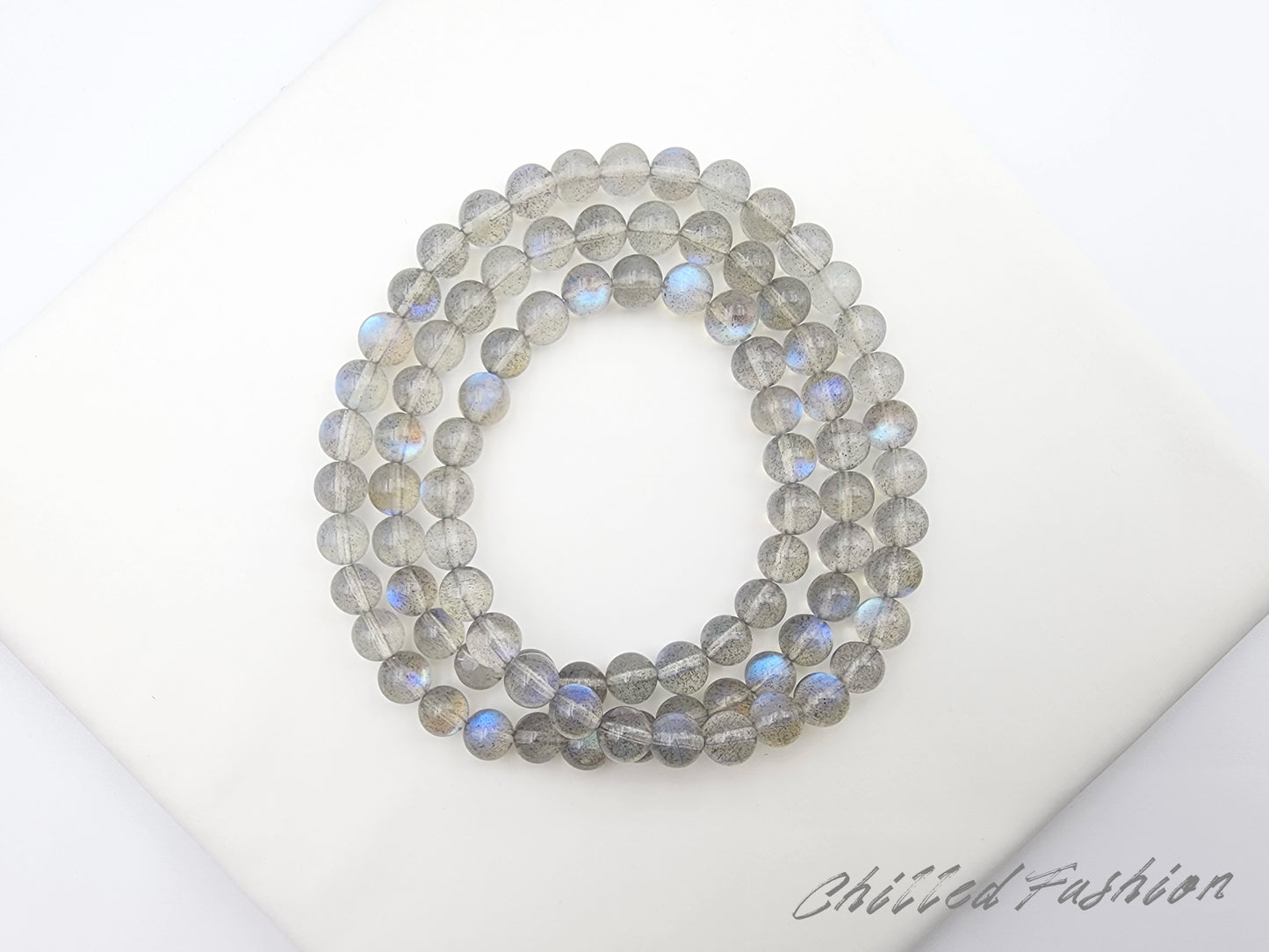 [Bracelet] 6mm Labradorite Bracelet with Blue Flash – 3-Layer Natural Gemstone Bracelets