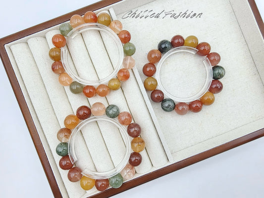 [Bracelet] Colorful Rabbit Hair Quartz Bracelet - A Radiant Trio of Happiness, Prosperity, and Longevity 福禄寿兔毛