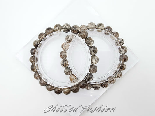 [Bracelet] Natural 9mm Black Copper Titanium Quartz Bracelet
